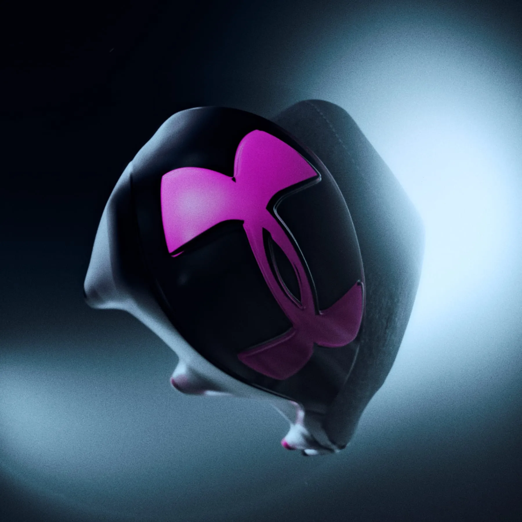 The Under Armour logo in magenta across a dark curved form