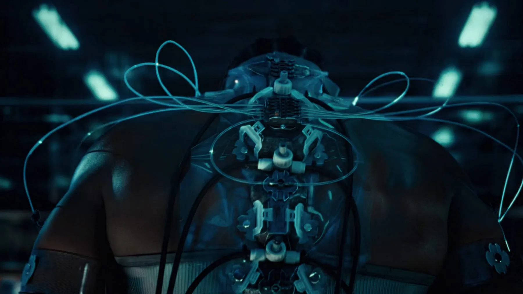 The CG heart at the centre of the campaign, wired and lit in cold blue
